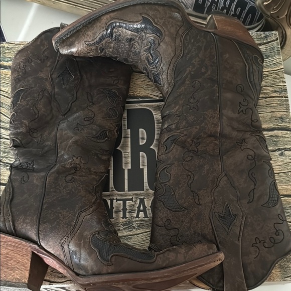 Corral Vintage Brown Lizard Inlay Pointed Toe - Picture 9 of 12